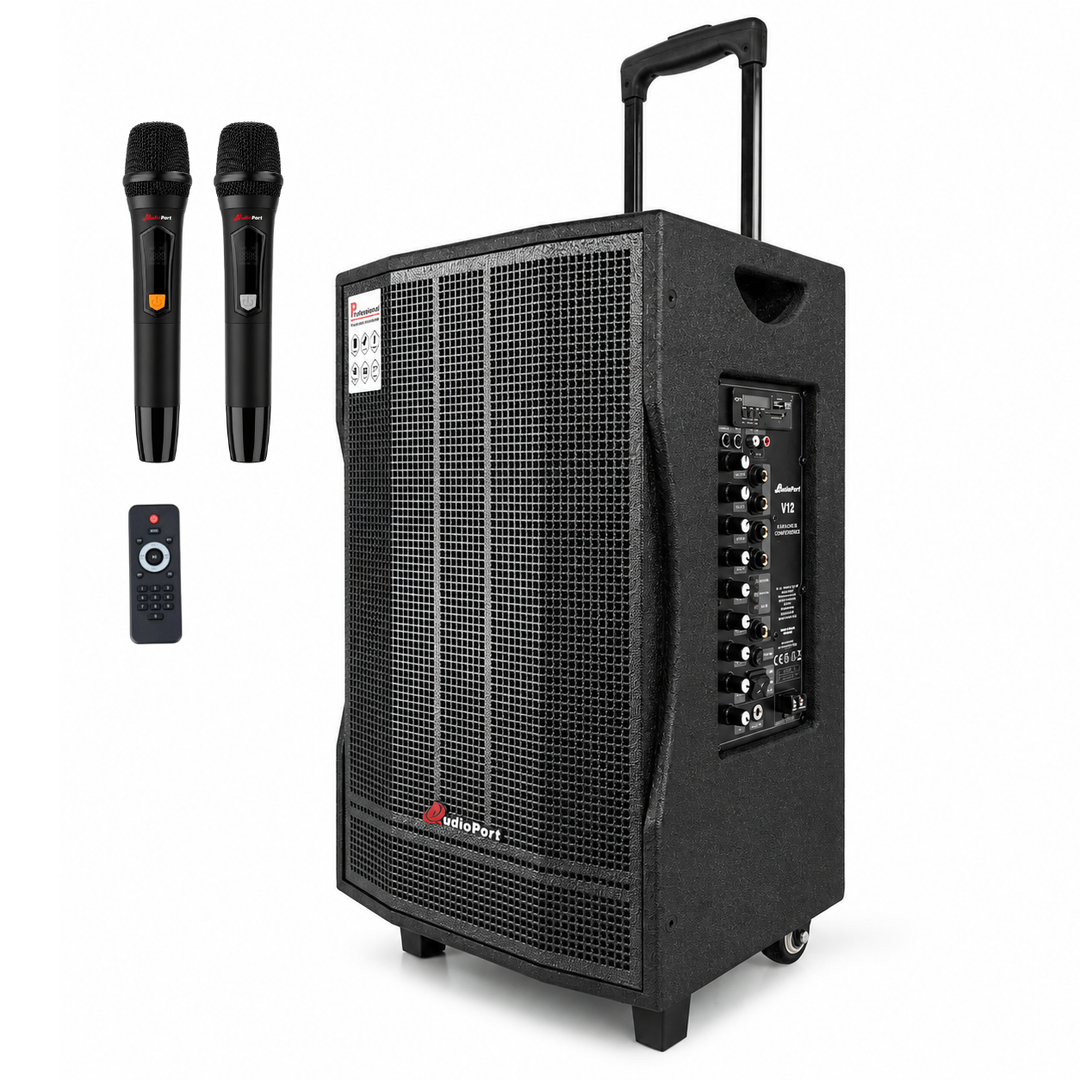 Audioport V12 kannettava aktiivikaiutin 350 W, 2 mikrofonia
