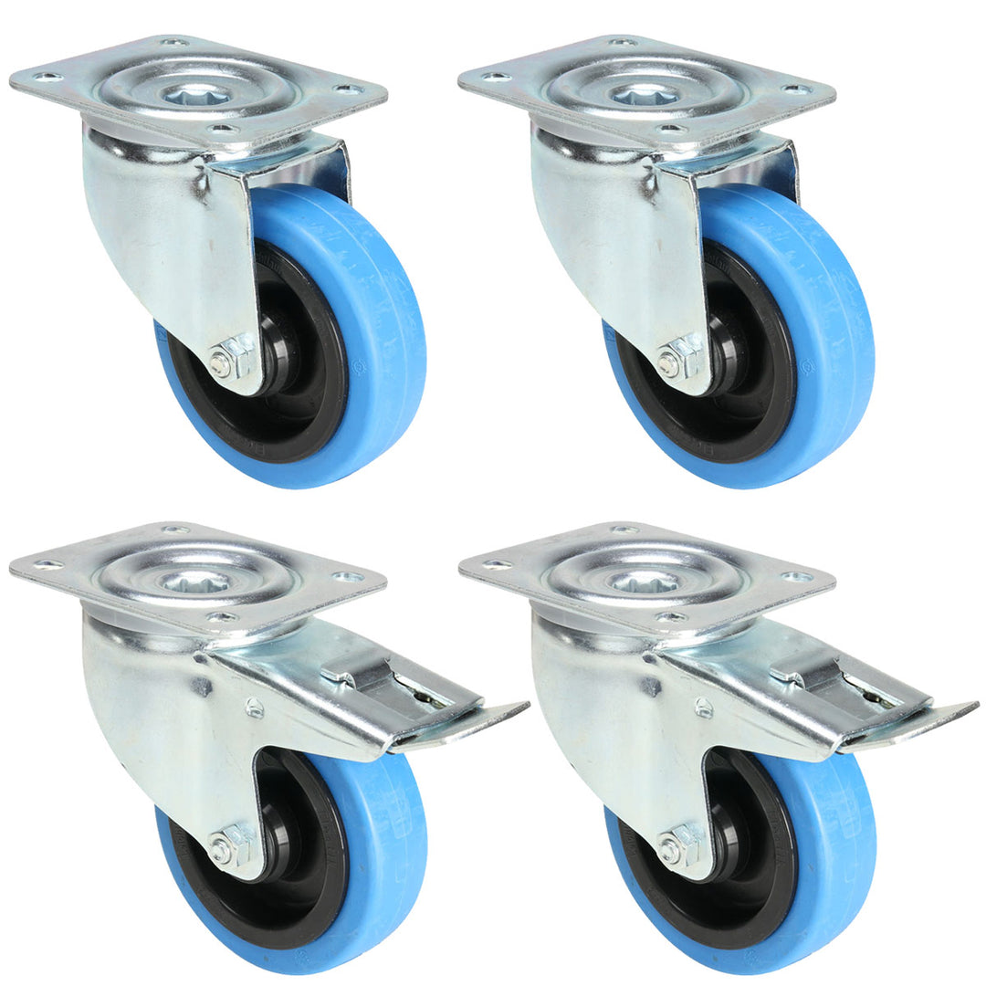 4x Sininen Pyörä 2 jarrulla ja 2 ilman jarrua (100mm)