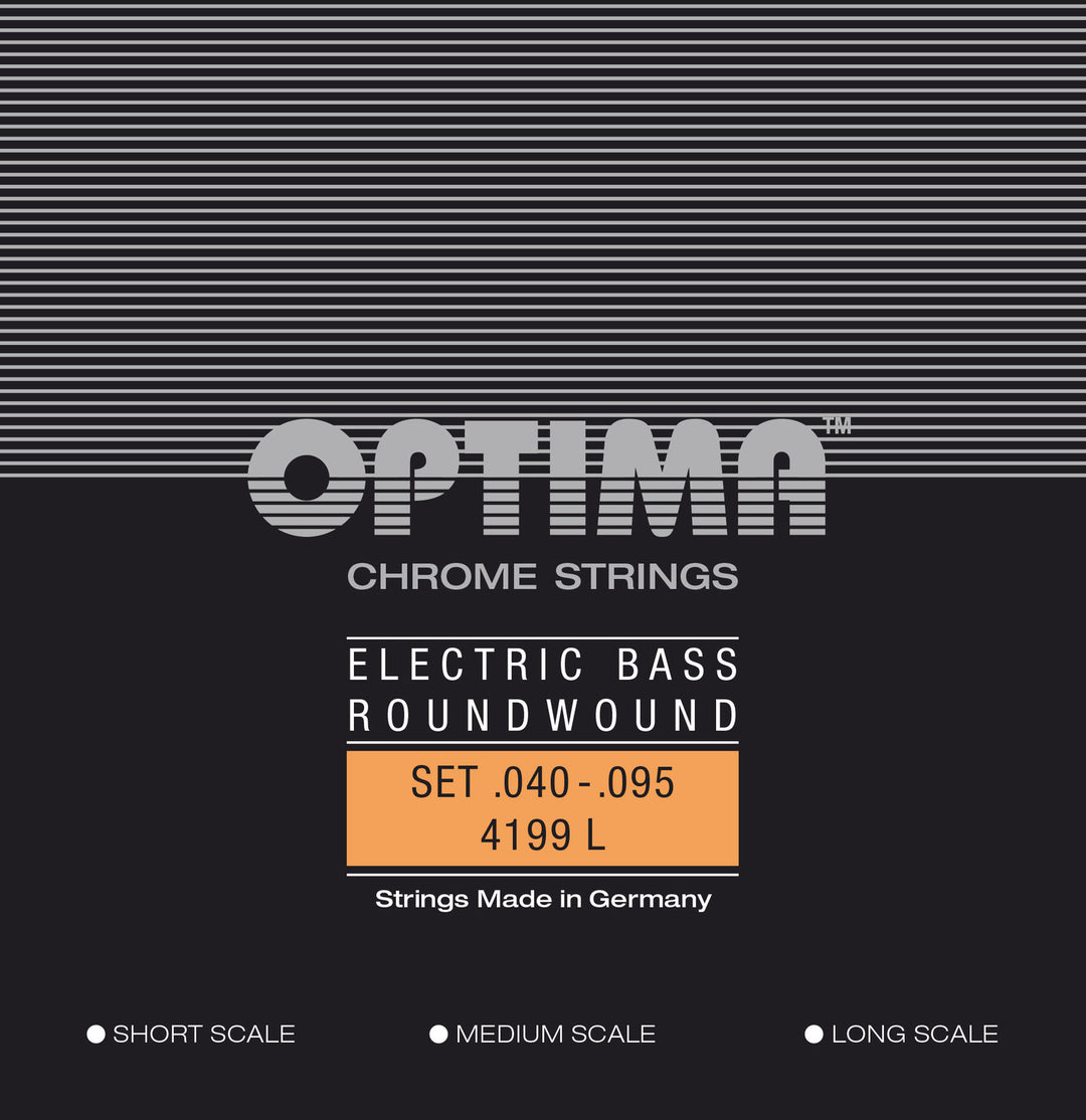 Optima sähköbasson kielet Chrome Strings pyöreäpunotut Long Scale - set 4-kielinen light (4199L)
