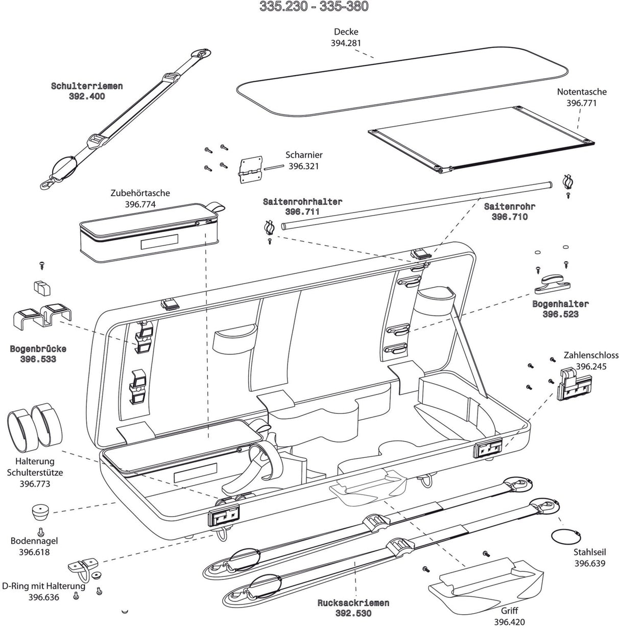 GEWA Violin case Air 2.1 - Backpack straps, 2 items (Black carabiner 56-96 cm)