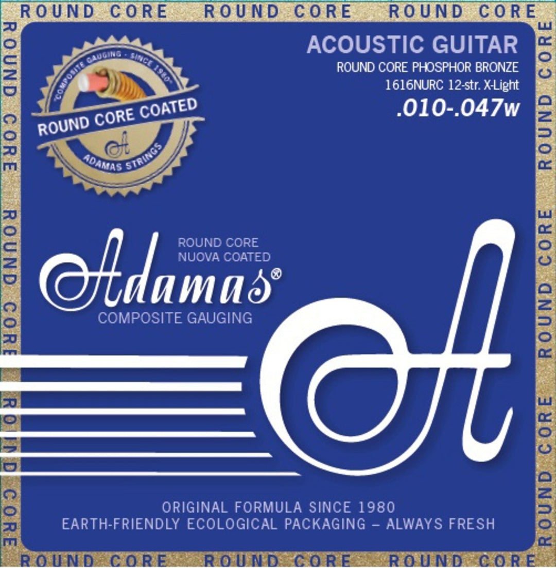 Adamas Strings for Acoustic kitarat Nuova Phosphor Bronze coated round core - 12-str. Light .010-.047 (1616NURC)