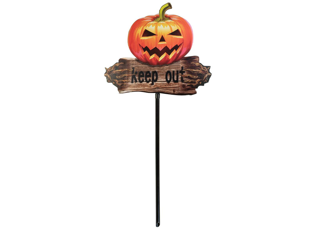 Halloween-græskarskilt KEEP OUT med jordspyd, 50 cm