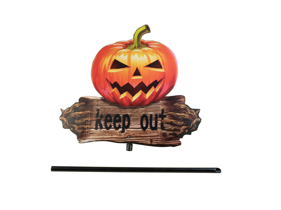 Halloween-græskarskilt KEEP OUT med jordspyd, 50 cm