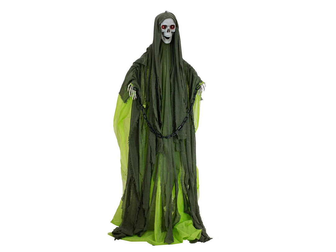 Halloween-figur skelet med grøn kappe, animeret, 175 cm