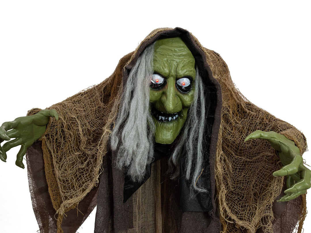 Halloween-figur pukkelrygget heks, animeret, 155 cm