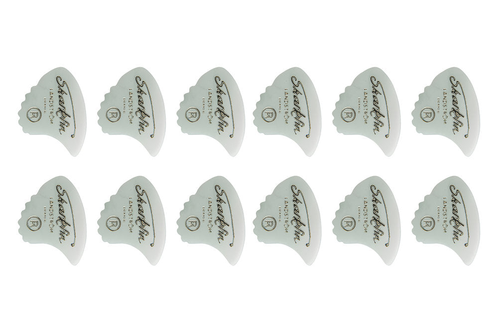 Shark Fin Goldprint plektre, medium, hvid, 12 stk.