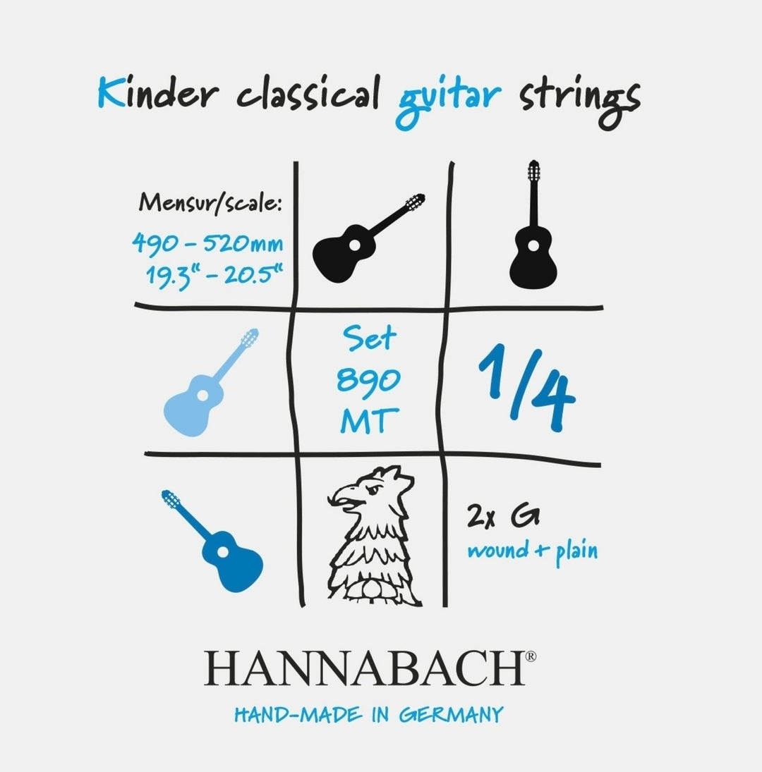 Hannabach Stringsit klassiselle kitaralle Serie 890 1/4 kitara lapsille Koko: 49-52 cm - Set of 2 G-Strings (890MT 1/4)
