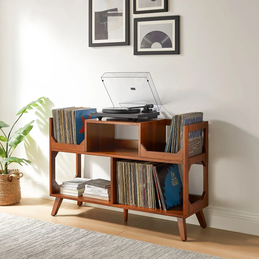 Crosley Asheville Large Pladespillerbord med Vinylopbevaring til 350 LP’er – Walnut