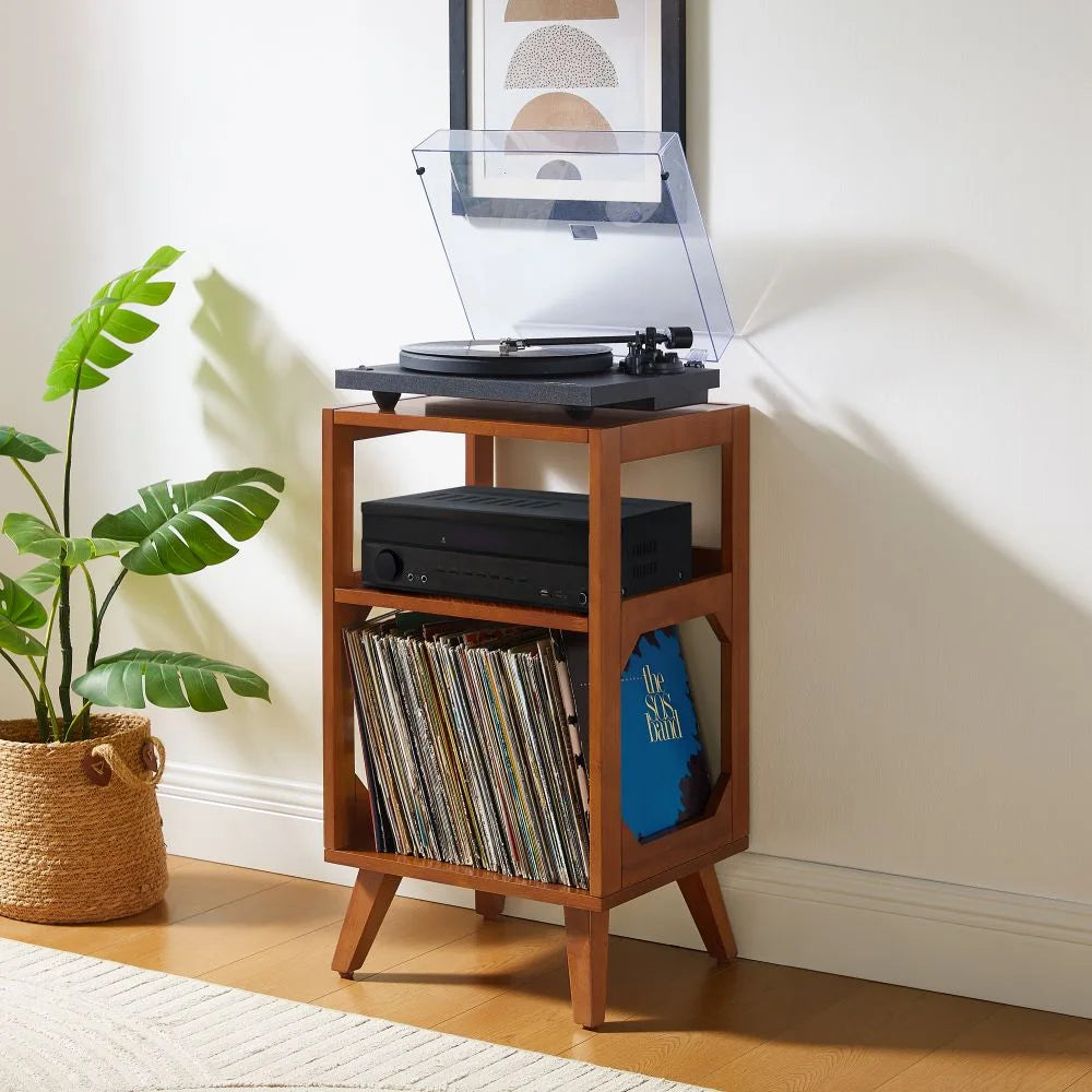 Crosley Asheville Small Pladespillerbord med Vinylopbevaring – Walnut