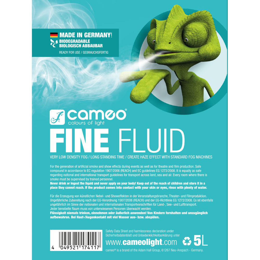 Cameo FINE FLUID 5 L - Haze-effekt sumutusneste erittäin alhaisella tiheydellä ja erittäin pitkällä leijunta-ajalla 5 L