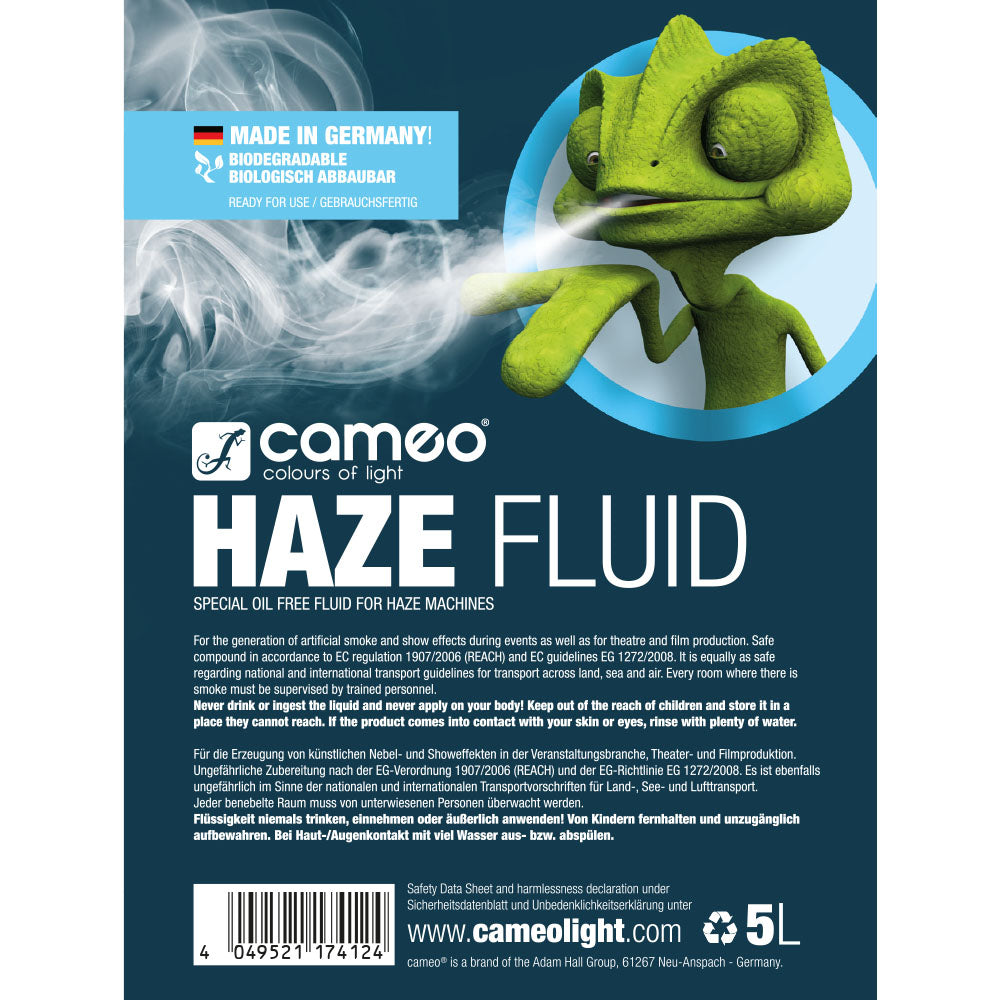 Cameo HAZE FLUID 5 L - Sumuneste hienolle sumutiheydelle ja pitkäkestoiselle vaikutukselle, 5 L, öljytön
