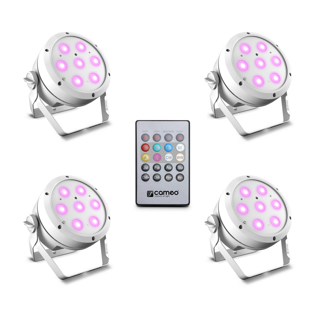Cameo ROOT® PAR 4 WH SET 1 - Sarja inkl. 4 x CLROOTPAR4WH inkl. IR-fjernbetjening (CLPFLAT1REMOTE)