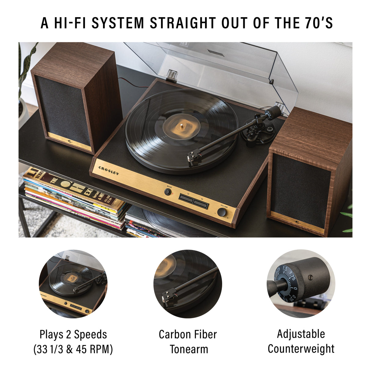 Crosley C72 Levysoitin kaiuttimilla (Pähkinäpuu)