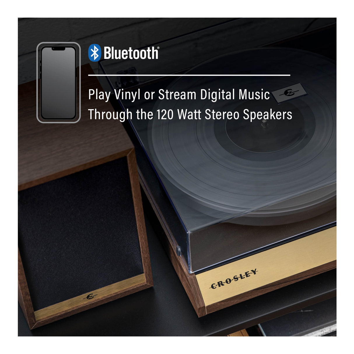 Crosley C72 Levysoitin kaiuttimilla (Pähkinäpuu)