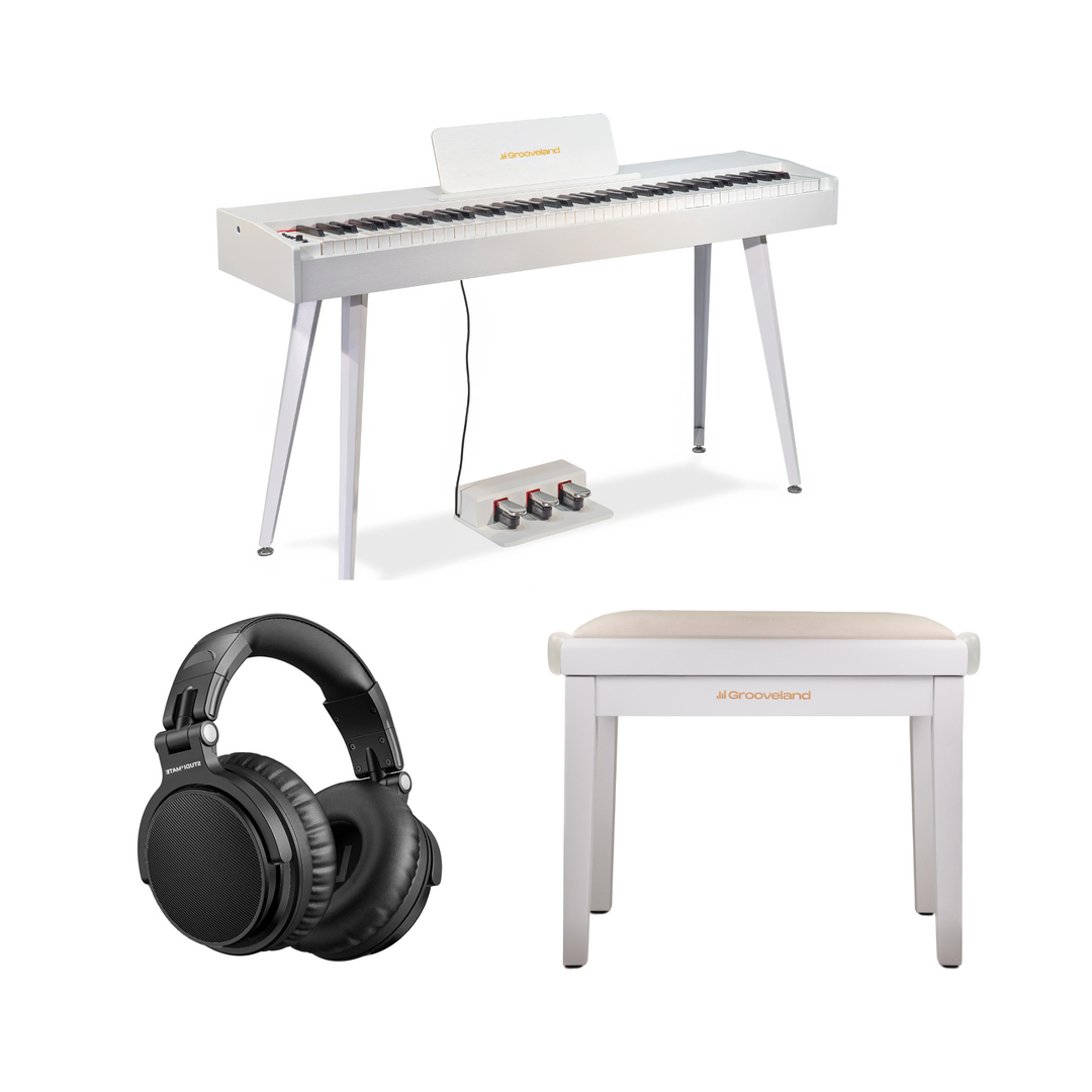 Grooveland DDP-140 sähköpiano (Valkoinen) Bundle