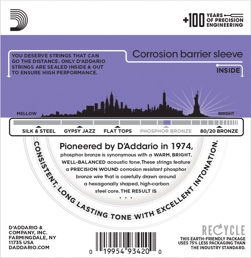 Daddario EJ26-3D Fosforipronssiset kitarajouset 3-pak (Custom Light, 11-52)