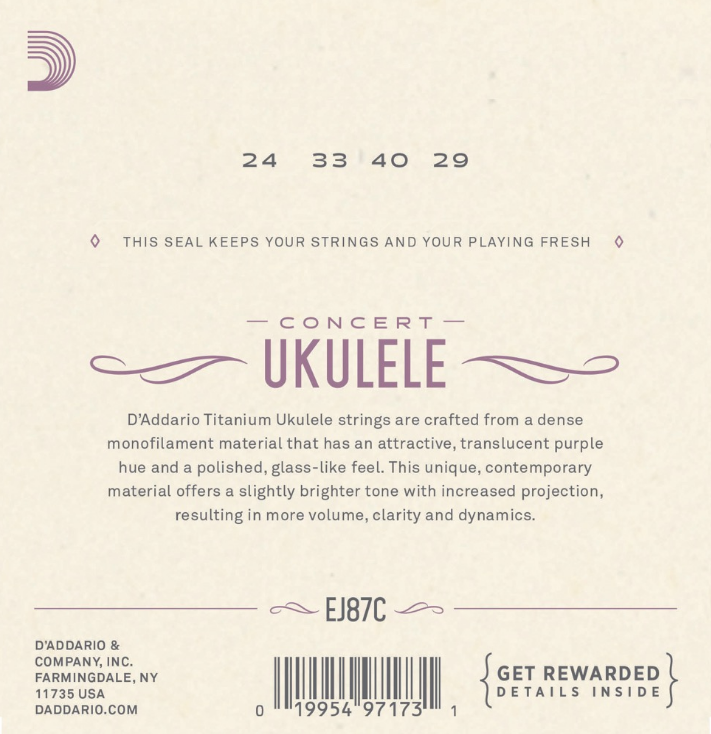 Daddario EJ87C Concert Ukulele -jousisarja