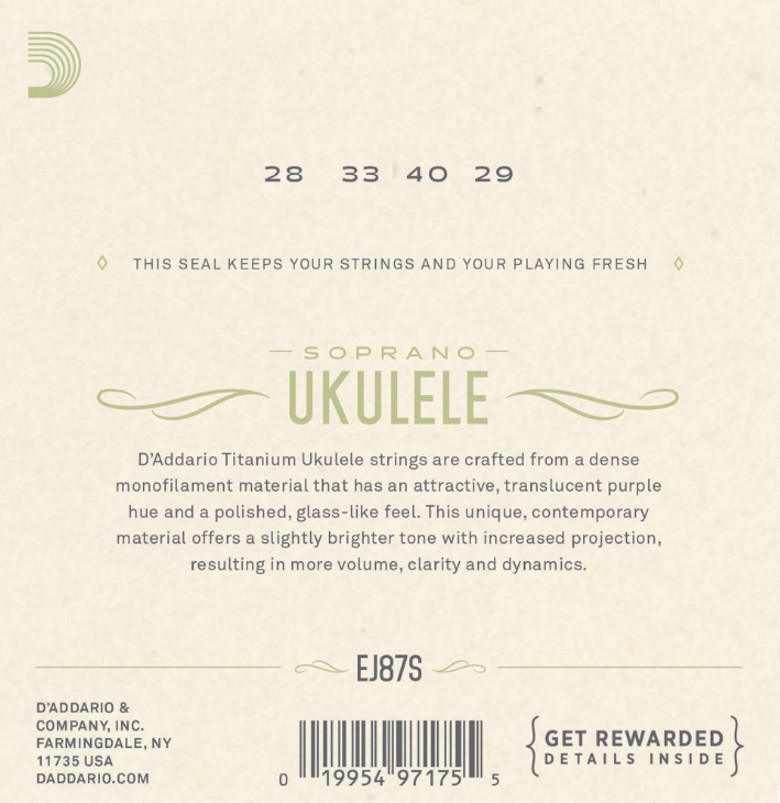 Daddario EJ87S Sopraano ukulele -jousisarja