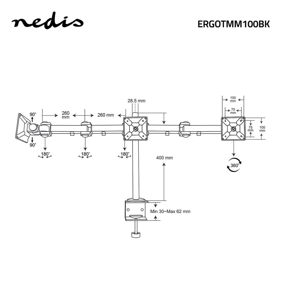 Ergonominen Näyttöteline 3 näytölle (14-24")