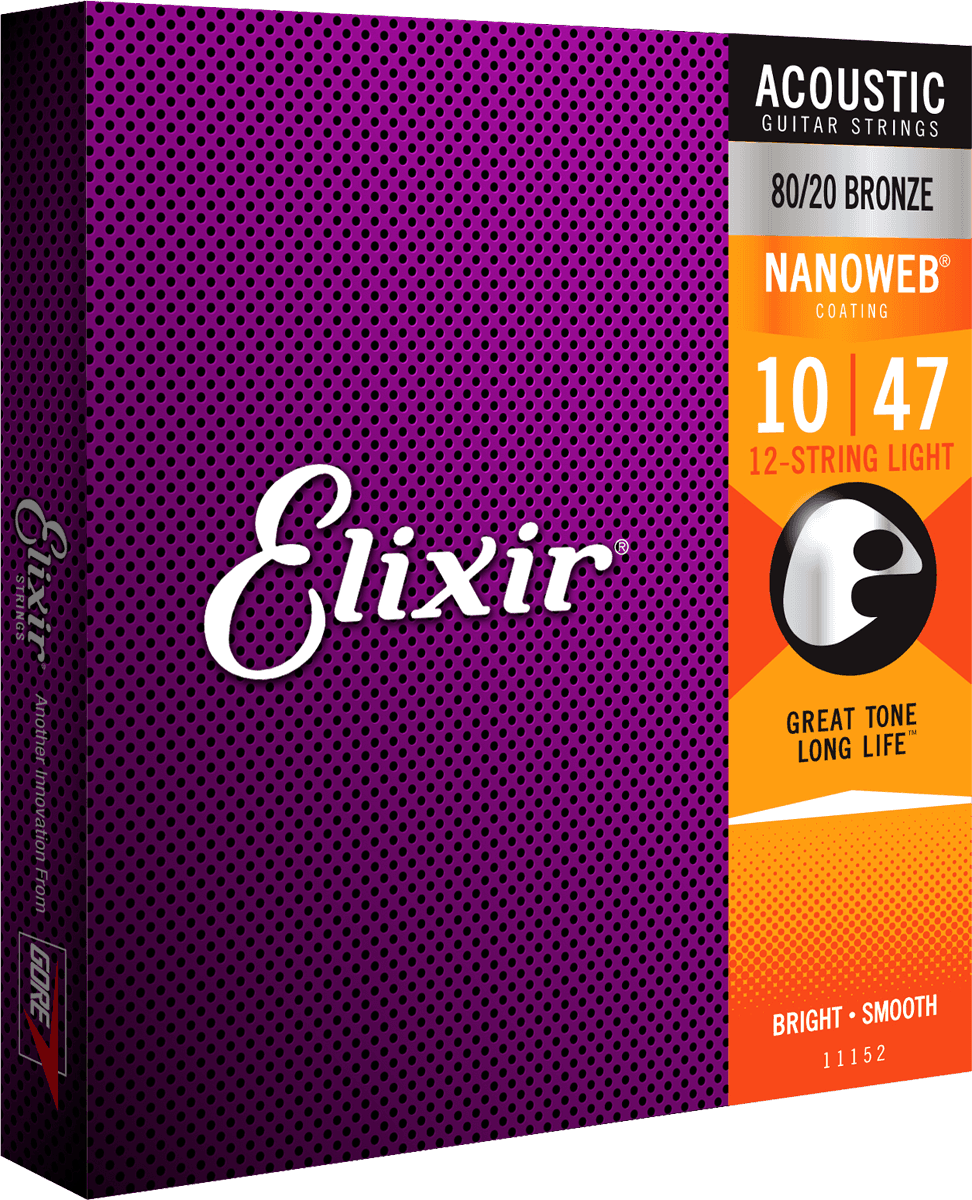 Elixir Nanoweb Bronze 80/20 kitarajousi (12-sauvainen, kevyt, 10-47)