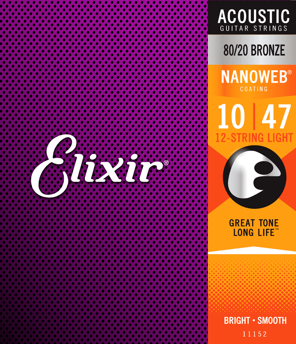 Elixir Nanoweb Bronze 80/20 kitarajousi (12-sauvainen, kevyt, 10-47)