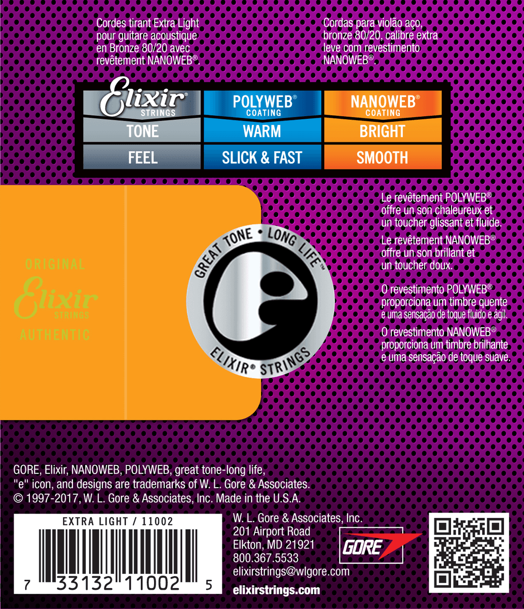 Elixir Nanoweb Bronze 80/20 Kitaran Kielet (Extra Light, 10-47)