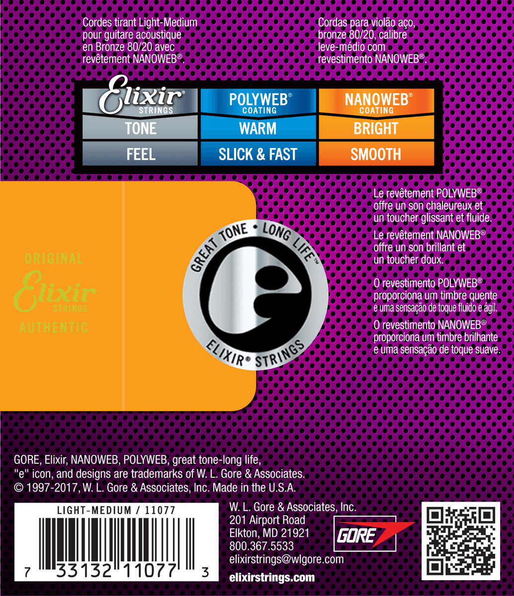 Elixir Nanoweb Bronze 80/20 kitarajousi (Medium Light, 12-56)