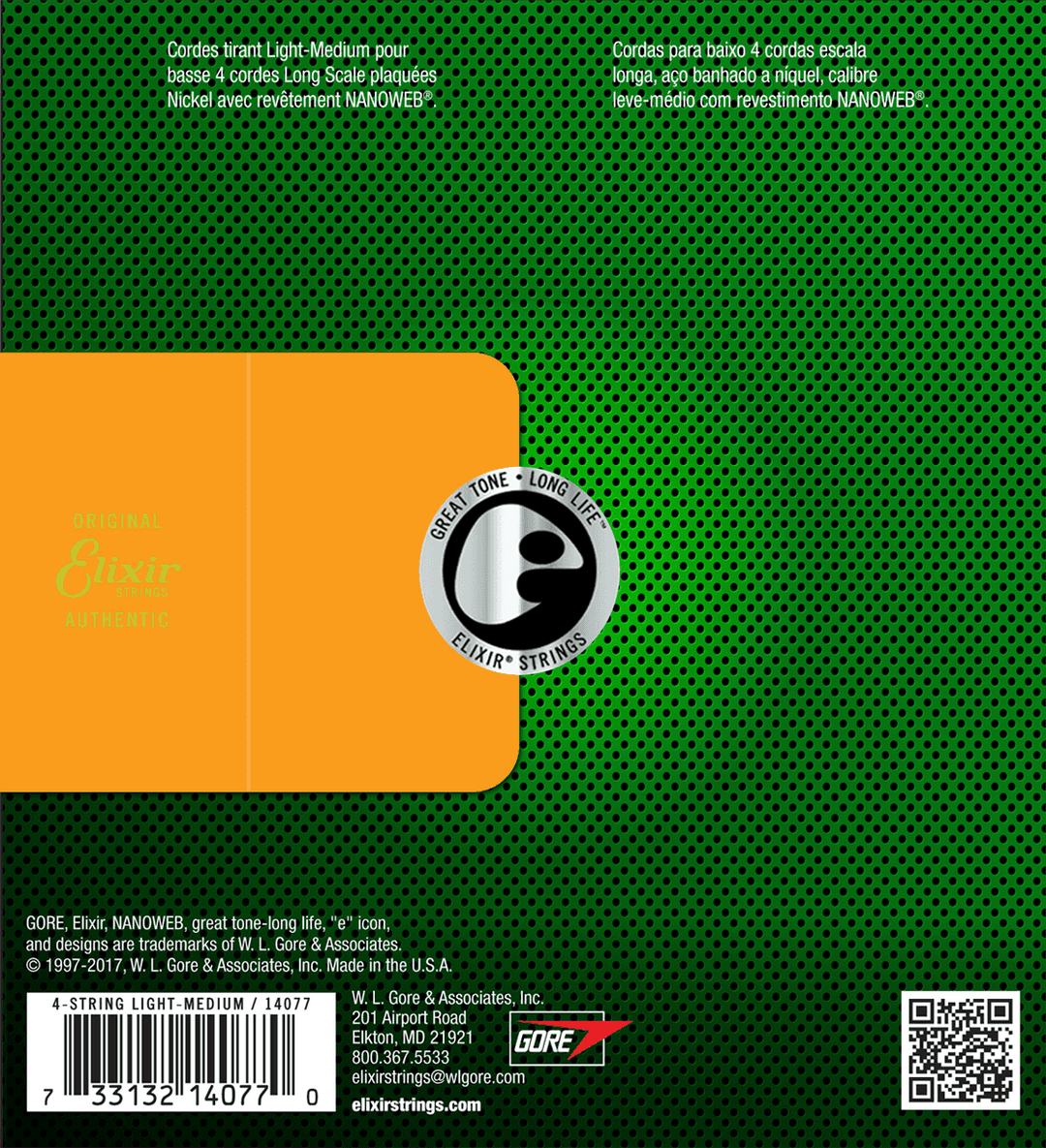 Elixir Nanoweb Nickel Basskielet (Medium, 45-105)