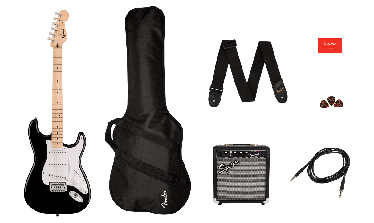 Fender Squier Sonic Stratocaster Sähkökitara Starter Pack (musta)