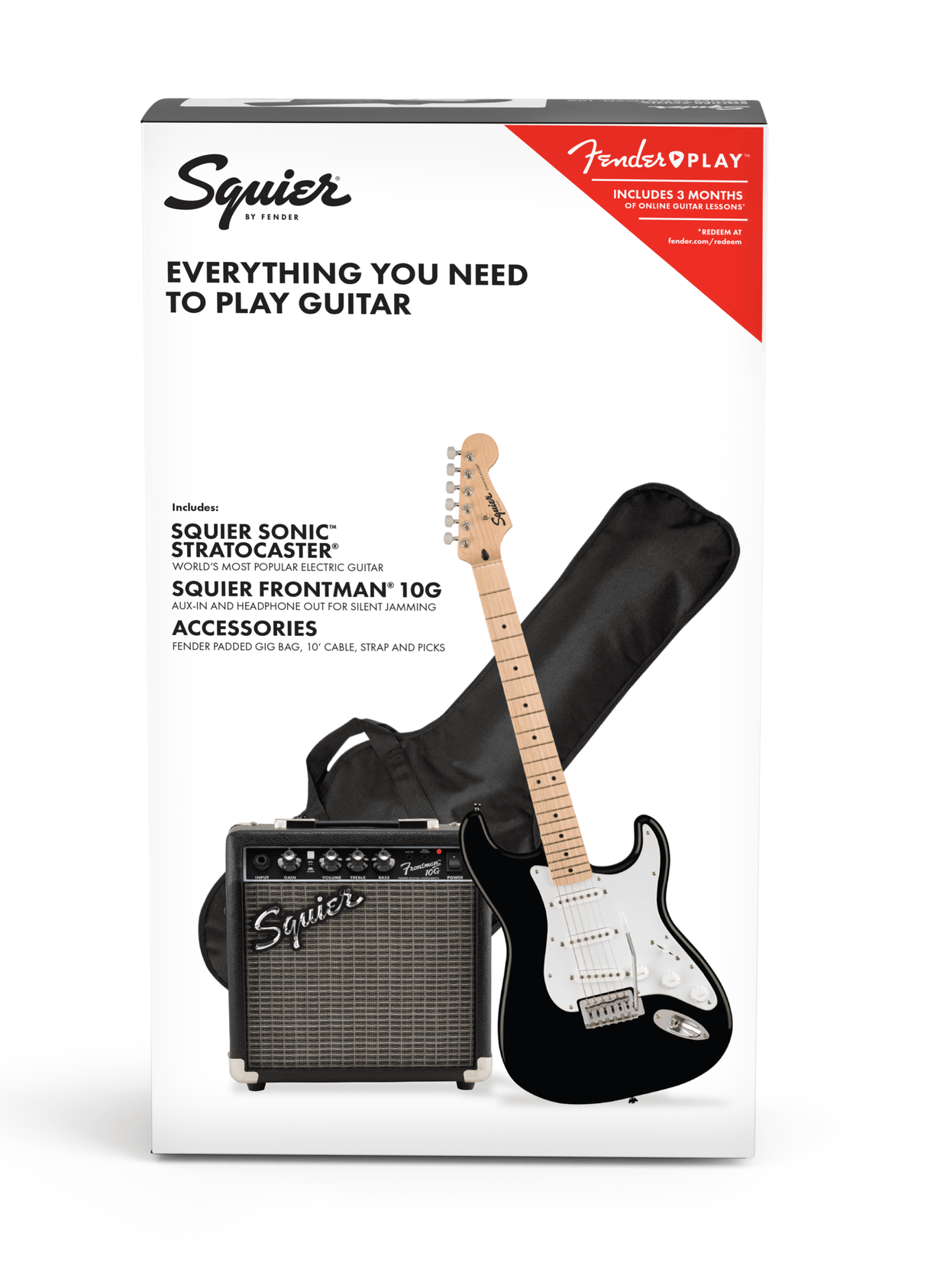 Fender Squier Sonic Stratocaster Sähkökitara Starter Pack (musta)