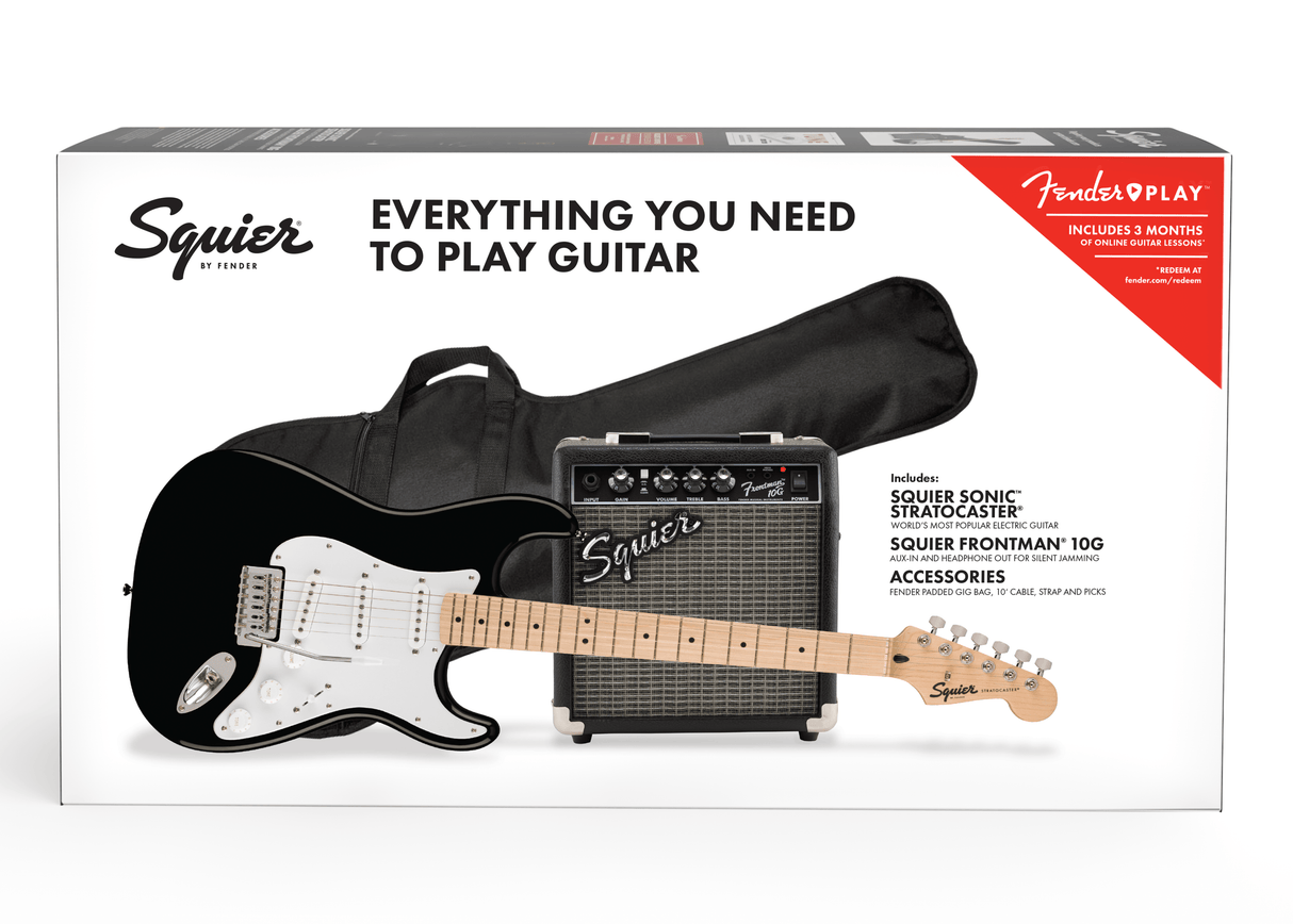 Fender Squier Sonic Stratocaster Sähkökitara Starter Pack (musta)