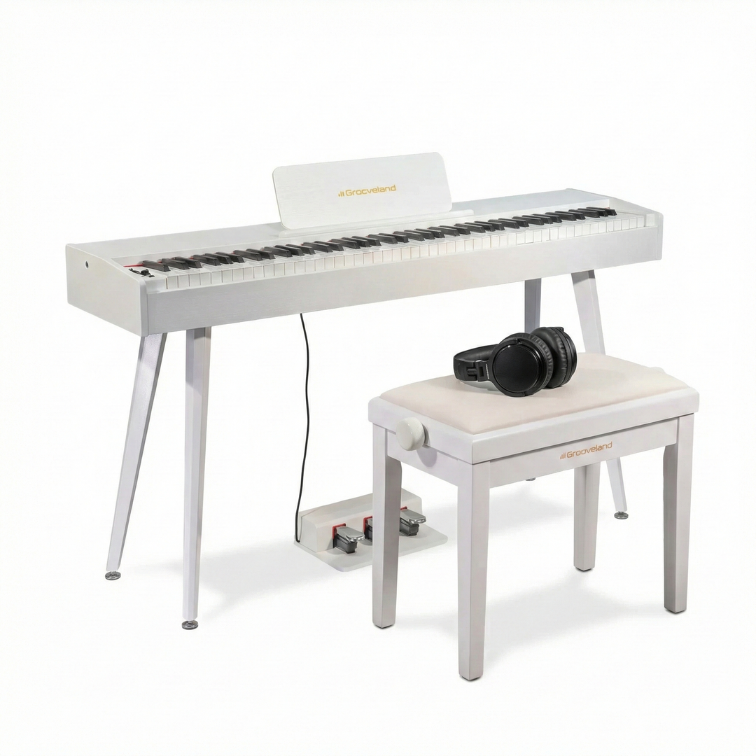 Grooveland DDP-140 sähköpiano (Valkoinen) Bundle