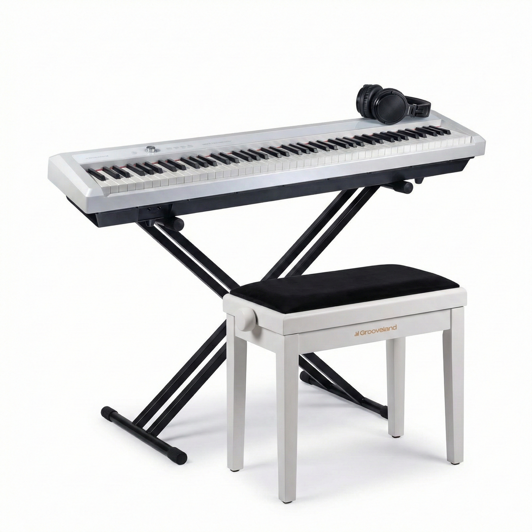 Grooveland P450 sähköpiano (Valkoinen) Täydellinen paketti