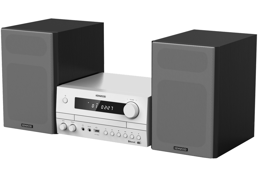 Kenwood M-822DAB Mini System, jossa on Bluetooth ja DAB+ (valkoinen).