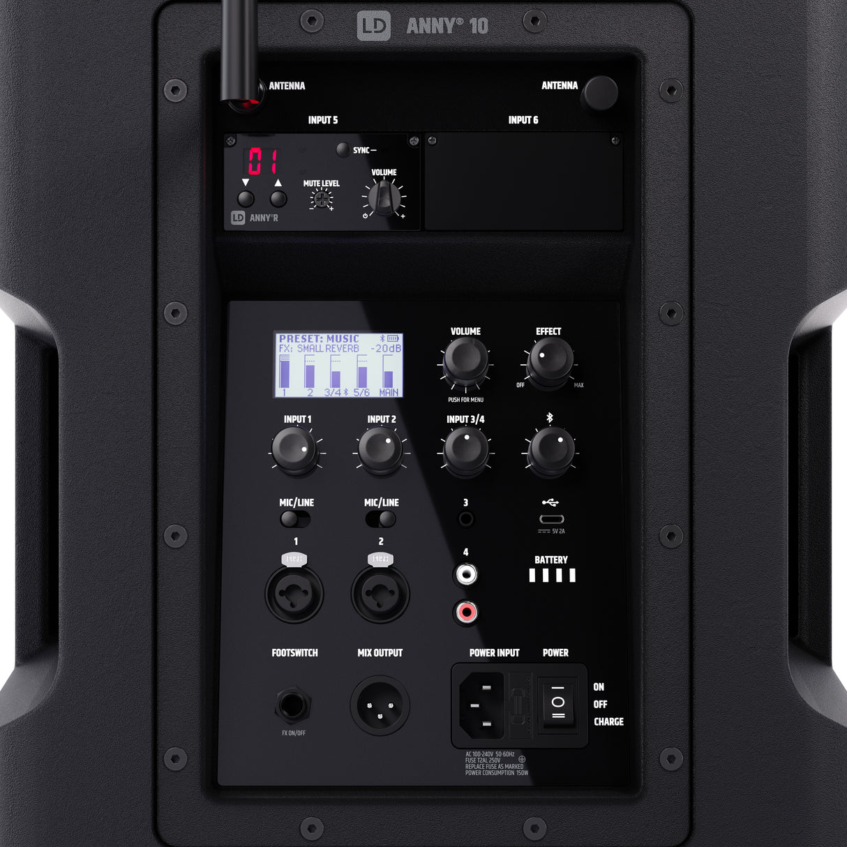 LD Systems ANNY® 10 BPH B6 - 10" bærbart batteridrevet Bluetooth® PA-system med mixer og 1 x headsetmikrofon (inkl. bodypack)