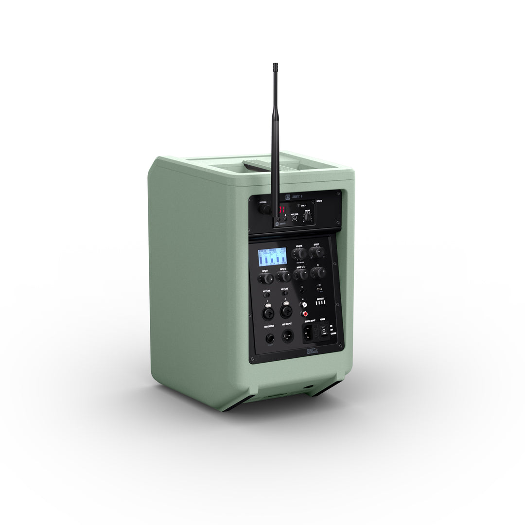 LD Systems ANNY® 8 BPH B6 GN - Kannettava paristoilla toimiva Bluetooth® PA-kaiutin, jossa mikseri ja 1x headset-mikrofoni (sis. bodypack), Adventure Green