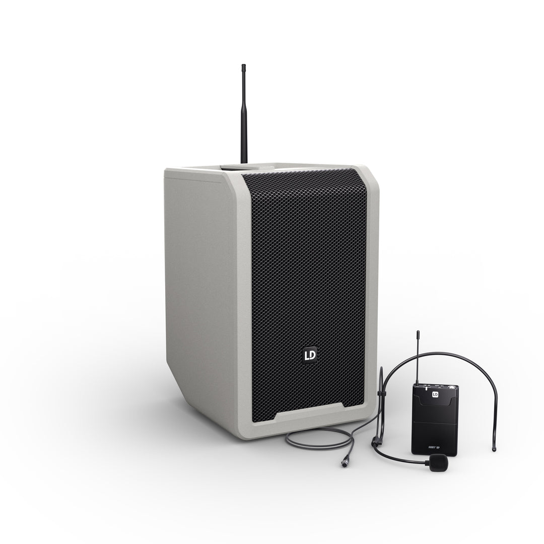 LD Systems ANNY® 8 BPH B6 G - Kannettava paristokäyttöinen Bluetooth® PA-kaiutin mikserillä ja 1x headsetmikrofonilla (sis. bodypack), Urban Grey