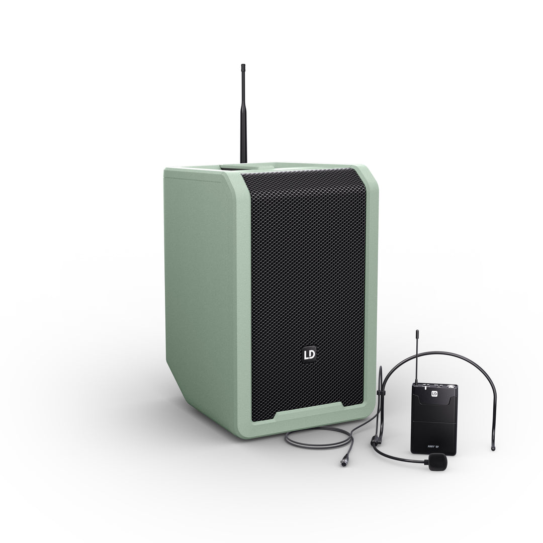 LD Systems ANNY® 8 BPH B8 GN - Kannettava akulla toimiva Bluetooth® PA-kaiutin mikserillä ja 1x headset-mikrofonilla (sis. bodypack), Adventure Green