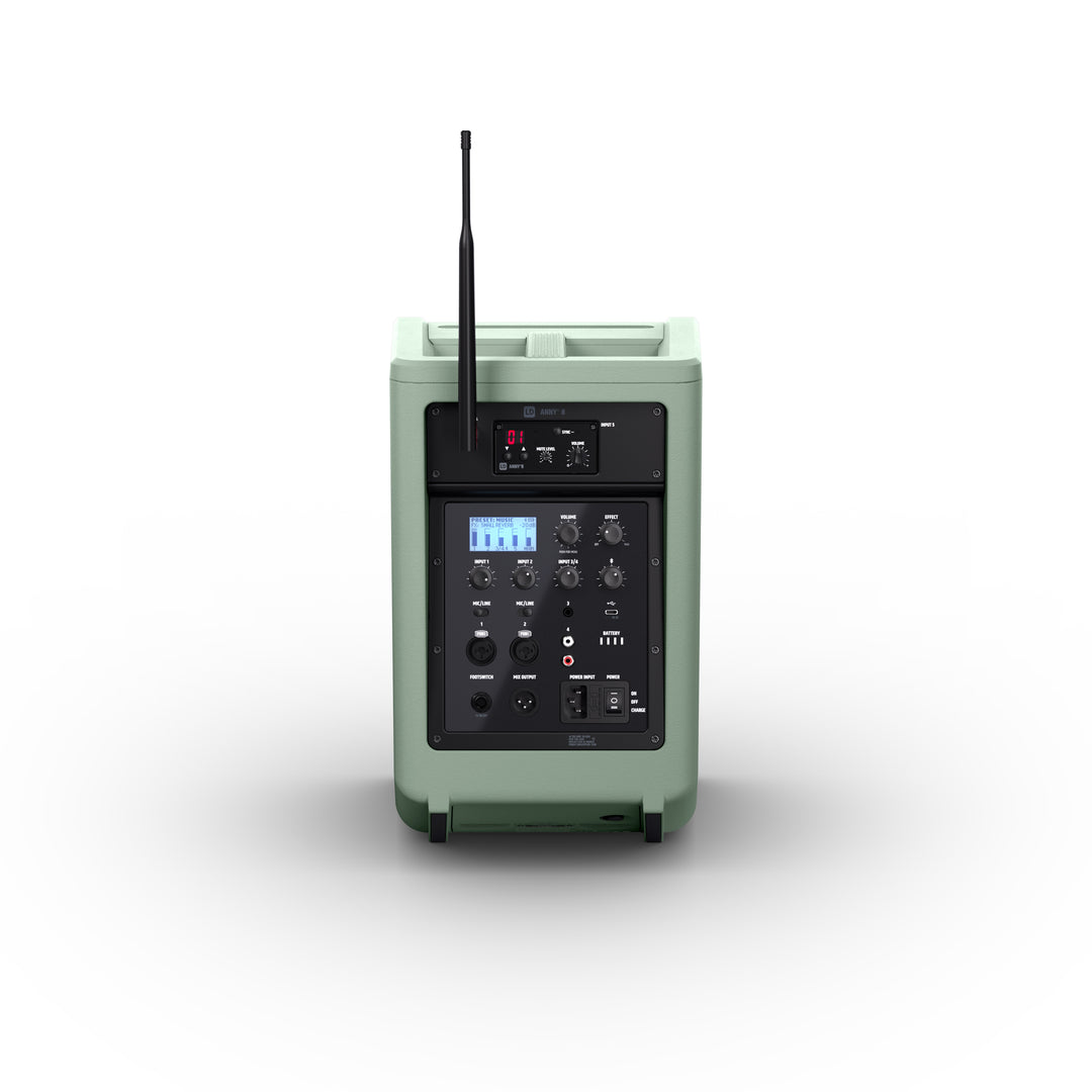 LD Systems ANNY® 8 BPH B8 GN - Kannettava akulla toimiva Bluetooth® PA-kaiutin mikserillä ja 1x headset-mikrofonilla (sis. bodypack), Adventure Green
