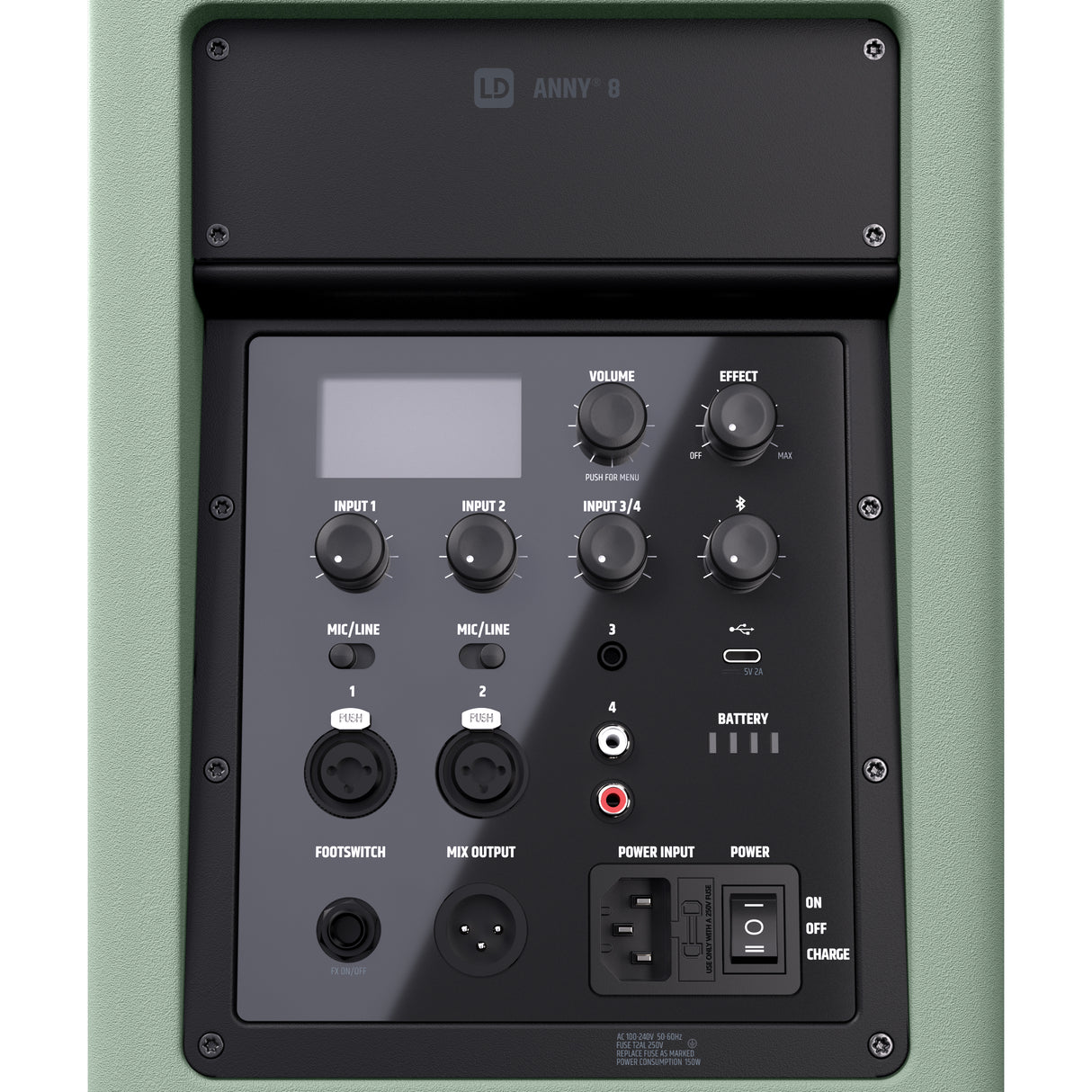 LD Systems ANNY® 8 GN - Bærbar batteridrevet Bluetooth® PA-højttaler med mixer, Adventure Green