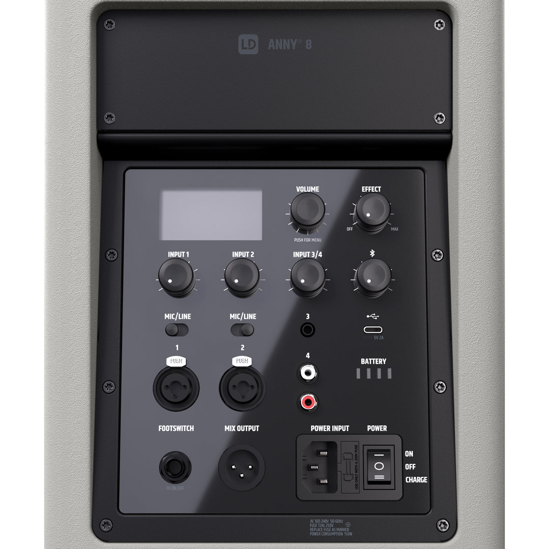 LD Systems ANNY® 8 G - Kannettava akulla toimiva Bluetooth® PA-kaiutin mikserillä, Urban Grey