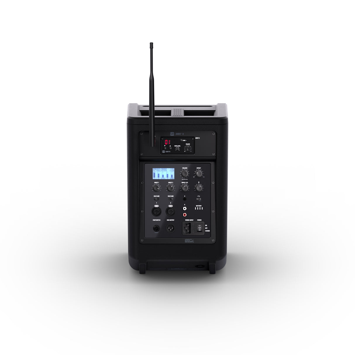 LD Systems ANNY® 8 HHD B5 - Bærbar batteridrevet Bluetooth® PA-højttaler med mixer og 1 x trådløs håndholdt mikrofon, Stage Black