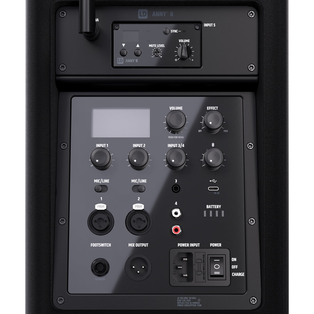 LD Systems ANNY® 8 HHD B6 - Kannettava akulla toimiva Bluetooth® PA-kaiutin mikserillä ja 1 x langaton käsimikrofoni, Stage Black