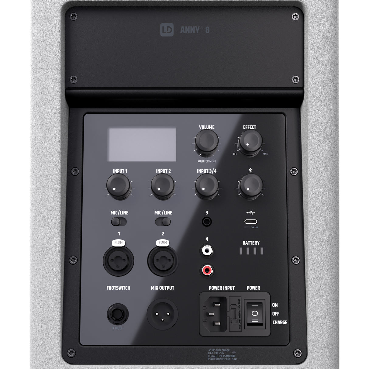 LD Systems ANNY® 8 W - Transportabel batteridrevet Bluetooth® PA-højttaler med mixer, ren hvid