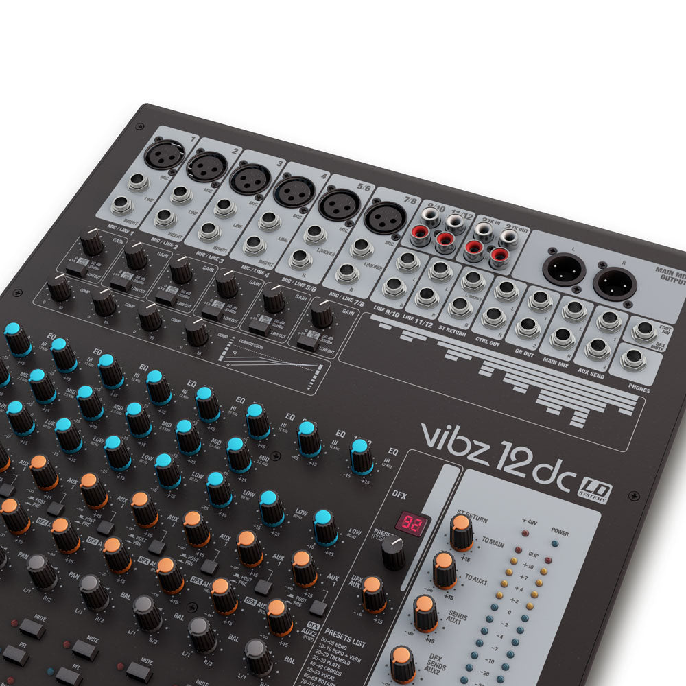 LD Systems VIBZ 12 DC - 12-kanavainen mikseri DFX:llä ja kompressorilla
