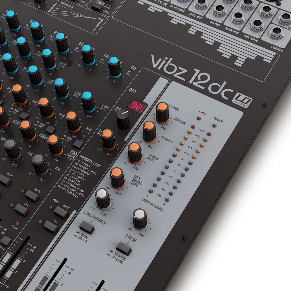 LD Systems VIBZ 12 DC - 12-kanavainen mikseri DFX:llä ja kompressorilla