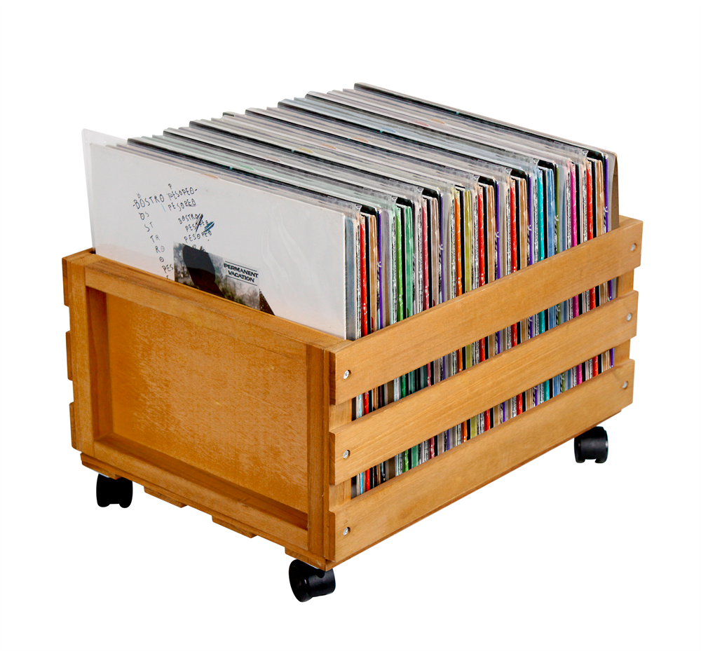 Vinyylilaatikko pyörillä, vaalea puu
