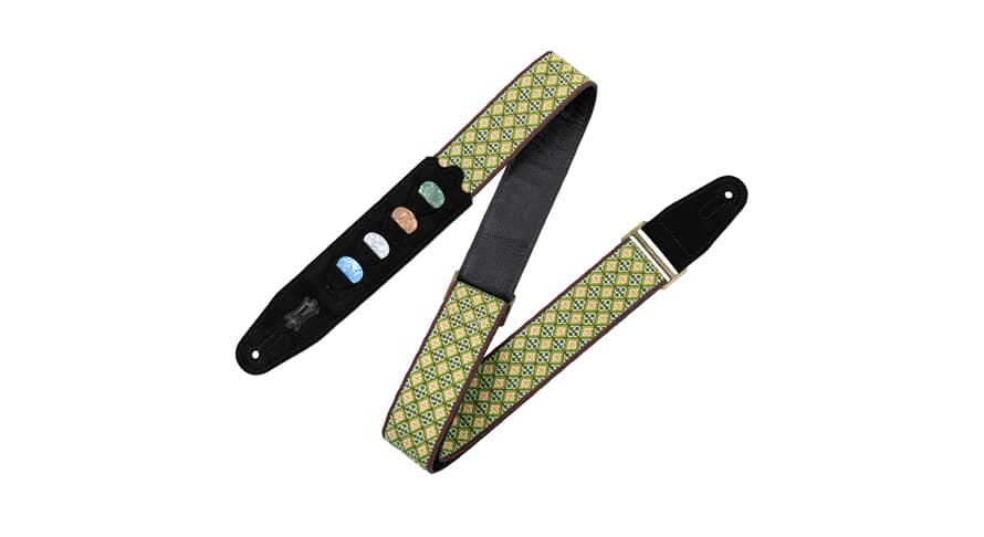 Levys M8HTVPH-25 kitarahihna 2" plektrasäilytyslokeroilla, vihreä