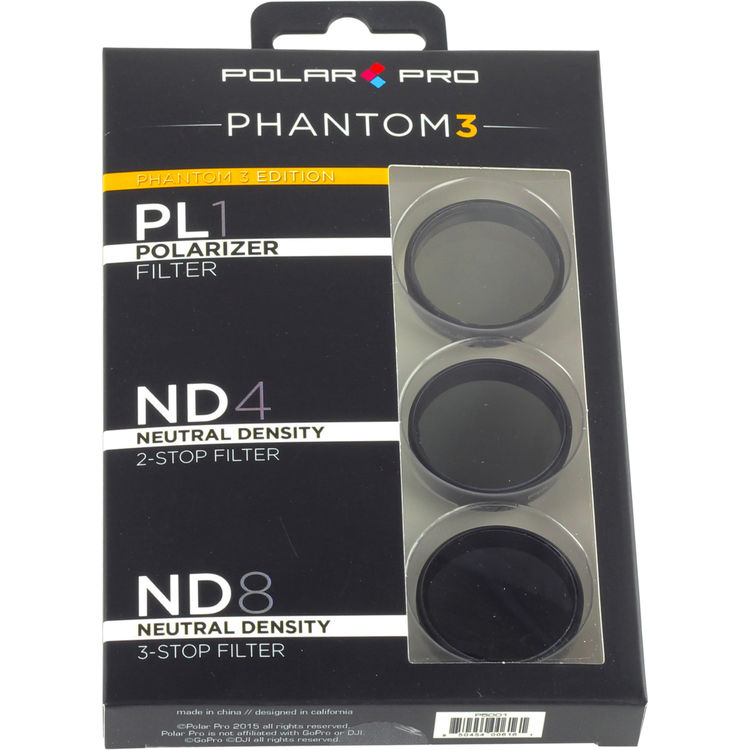 PolarPro DJI Phantom 3, 3-pack filter PL, ND4, ND8 for DJI Phantom 3