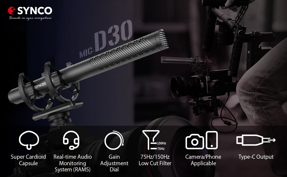 Synco D30 Video shotgun mikrofoni kameralle